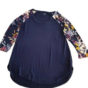 ANA 3/4 Floral Sleeve Blue‎ Top- H022
